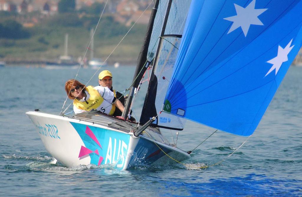 Robbed Paralympian, Liesl Tesch at the sharp end of the SKUD18 - Sail Melbourne 2012 © David Staley - copyright